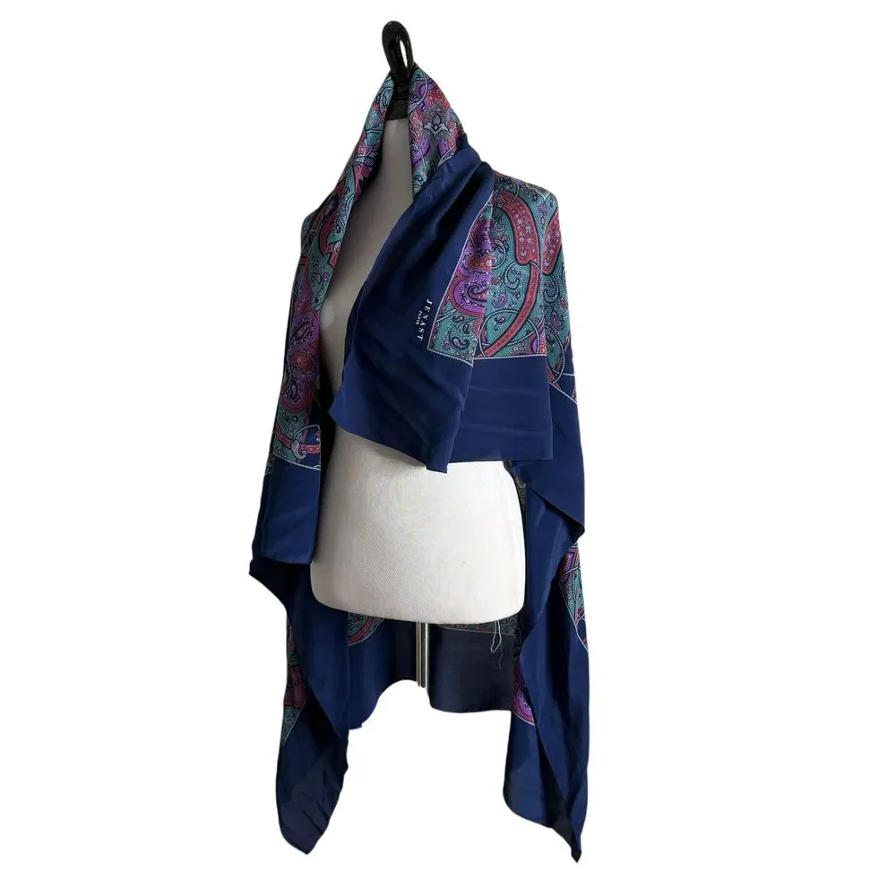 Vintage Silk Womens 100% Silk Scarf JENAST Paris Floral Paisley‎ Statement Wrap